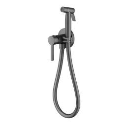 Смеситель с гигиеническим душем Splenka S221.52.09 встраиваемый, однорычажный, керамический, без излива, с гибким шлангом/лейкой, латунь/пластик, цвет графит, нержавеющая сталь