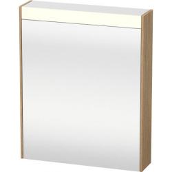 Зеркальный шкаф Duravit Brioso, 62х76х14,8 см, подвесной, цвет: дуб европейский, зеркало с подсветкой LED/ЛЭД, выключатель/розетка, с 1 распашной дверцей/одностворчатый, 2 стеклянные полки, прямоугольный, правый