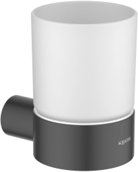 Стакан с держателем Aquatek Лира настенный, латунь/стекло/нержавеющая сталь, округлый, для душа/ванны/зубных щеток, в ванную комнату, цвет матовый черный