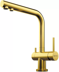 Смеситель для кухни/мойки Omoikiri Nagano-LG, с подключением фильтра для очистки воды, однорычажный, керамический картридж, высокий, длина излива 206 мм, латунь, цвет светлое золото
