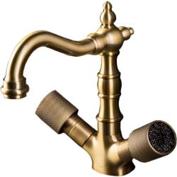 Смеситель для раковины/умывальника Boheme Royal Cristal Black, двухвентильный, поворотный, керамический, длина излива 150 мм, латунь, цвет бронза