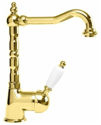 Смеситель для раковины Cezares Elite, однорычажный, высокий, длина излива 180 мм, поворотный, керамический, латунь, цвет золото 24 карат, с донным клапаном