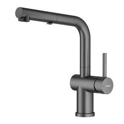 Смеситель для кухни/мойки Raglo R86.49.09 однорычажный, поворотный, керамический картридж, с выдвижным изливом, длина излива 223 мм, нержавеющая сталь, цвет графит
