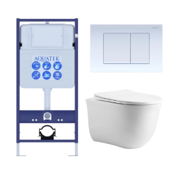 Комплект унитаза с инсталляцией Aquatek Классик (Сет) c сиденьем микролифт, с клавишей смыва (кнопкой, клавишей двойного смыва) белая, комплект крепления