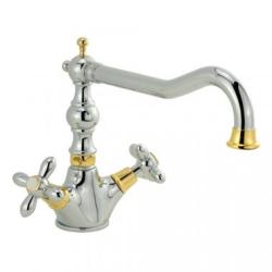 Смеситель для кухни/мойки Migliore Princeton Plus, двухвентильный, керамический, с поворотным изливом, длина излива 250 мм, латунь, цвет хром/золото