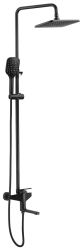 Душевая система SHEVANIK, высота 1480 мм, цвет черный матовый, комплект: однорычажный смеситель с изливом/тропический душ (с верхней лейкой)/стойка/лейка/шланг, наружного монтажа