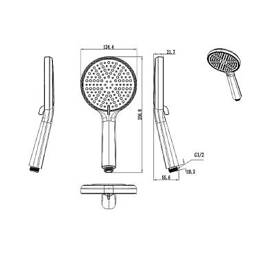 Лейка душевая Raglo R450.50, 124 мм круглая, 3 режима, цвет хром, пластик, ручная, для душа/ванной