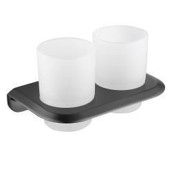 Стакан двойной ABBER Nord для зубных щеток, с держателем, настенный, нержавеющая сталь/стекло, в ванную, цвет матовое стекло/никель AA1557NG