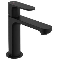 Смеситель для раковины Hansgrohe Rebris S 110 CoolStart EcoSmart, однорычажный, фиксированный излив, длина излива 13,3 см, керамический, латунь, цвет черный матовый, со сливным гарнитуром