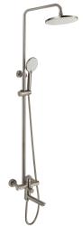 Душевая система Esko Orlando 1115-1415 мм цвет сатин, комплект: однорычажный смеситель/излив/тропический душ (с верхней лейкой)/лейка/стойка/шланг, нержавеющая сталь ST260OL
