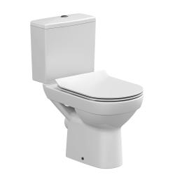 Унитаз компакт Cersanit CITY Clean On 011 3/5 DPL EO slim, белый, горизонтальный (в стену) выпуск, напольный, с микролифтом, с крышкой (сиденье) ДЮРОПЛАСТ, безободковый