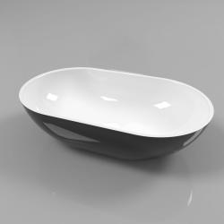 Раковина Whitecross Amber 60х35 см, накладная, из искусственного камня, овальная, цвет черный/белый глянцевый, без отверстия под смеситель, без перелива, умывальник