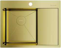 Мойка кухонная Omoikiri Akisame 65-LG-L, 51х65 см, врезная, из нержавеющей стали, прямоугольная, цвет светлое золото, с отверстием под смеситель, с крылом справа, слив-перелив, врезная в столещницу, для кухни