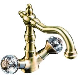 Смеситель для раковины/умывальника Boheme Flora, двухвентильный, поворотный, керамический, длина излива 150 мм, латунь, цвет бронза