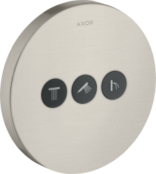 Смеситель для душа Axor ShowerSelect, термостатический, скрытого монтажа, 3 потребителя, настенный, без излива/шланга/лейки, круглый, латунный, цвет под сталь, с 3 запорными клапанами, с термостатом