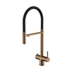 Смеситель для кухни/мойки Knotlor Infinity, с подключением к фильтру, однорычажный, поворотный, керамический, R-излив, гибкий, длина 230 мм, бронза/черный, нержавеющая сталь SS-16/RB