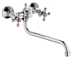 Смеситель для ванны/душа Potato P65, настенный, двухвентильный, поворотный, керамический, длина излива 473 мм, цинк, цвет хром