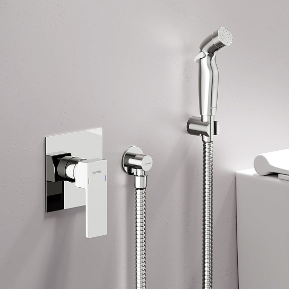 Смеситель с гигиеническим душем Damixa Gala однорычажный, скрытого монтажа, керамический, настенный, латунь, цвет хром, встраиваемый