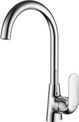 Смеситель для кухни/мойки D&K Venice Gondola, однорычажный, керамический, с поворотным изливом, длина 17,7 см, латунь, цвет хром, кухонный