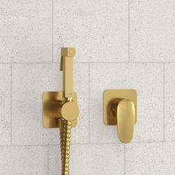 Смеситель с гигиеническим душем WasserKRAFT Havel, встраиваемый, однорычажный, керамический, без излива, с гибким шлангом/лейкой, латунь, цвет золото матовое