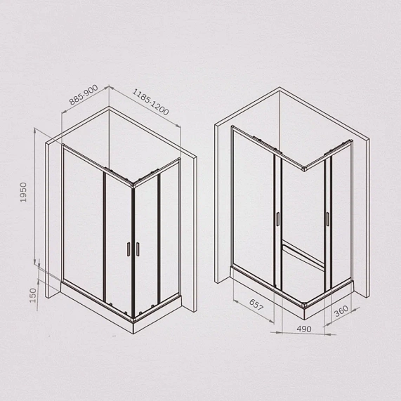 Душевое ограждение Am.Pm Gem 90x120 см без поддона, прозрачное закаленное стекло 5/6 мм, профиль черный матовый, закаленное стекло/алюминий, прямоугольное