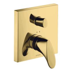 Смеситель для ванны Axor Starck Organic однорычажный, скрытого монтажа, настенный/встраиваемый, квадратный, латунный, без излива, керамический, цвет полированное золото, без душевого шланга/лейки, со встроенной защитной комбинацией EN1717