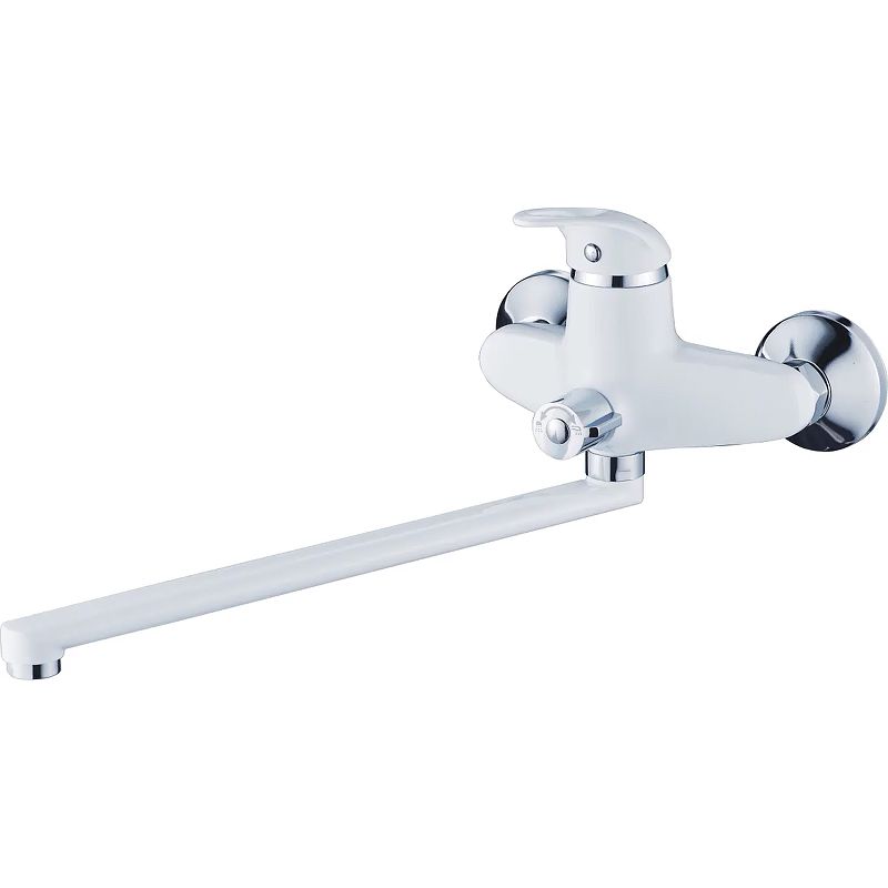 Смеситель для ванны/душа HAIBA CRON однозахватный, хромированный, настенный, излив длинный 320 мм, поворотный, силумин, цвет белый