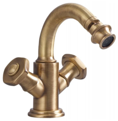 Смеситель для биде Cezares Aphrodite, двухвентильный, низкий, длина излива 135 мм, неповоротный, керамический, латунь, цвет бронза, с донным клапаном