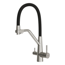 Смеситель для кухни/мойки Cersanit Vivo однорычажный, поворотный/выдвижной/гибкий излив, керамический, высота 200 мм, длина 243 мм, нержавеющая сталь/силикон, цвет сатин/черный