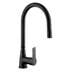 Смеситель для кухни/мойки TopZero, цвет титан, однорычажный, с вытяжным шлангом, с высоким/низким изливом, высота излива 207 см, из латуни