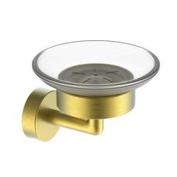 Мыльница Raglo R320.02.03 с держателем, настенная, стекло/латунь, круглая, для мыла, в ванную комнату, цвет сатин золотой