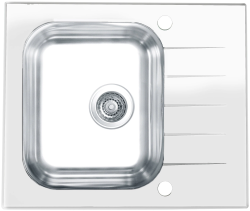 Мойка кухонная ALVEUS VITRO 10 60х50х18,7 см, врезная/в один уровень со столешницей, с крылом, стекло/нержавеющая сталь, прямоугольная, цвет белый, с отверстием под смеситель и клапан автомат, в комплекте с сифоном клапан-автомат 1058656 Мойка кухонная ALVEUS VITRO 10 60х50х18,7 см, врезная/в один уровень со столешницей, с крылом, стекло/нержавеющая сталь, прямоугольная, цвет белый, с отверстием под смеситель и клапан автомат, в комплекте с сифоном клапан-автомат 1058656