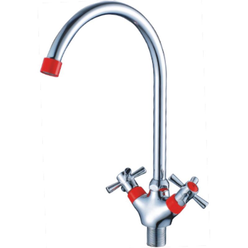 Смеситель для кухни/мойки HAIBA CRON двухвентильный, поворотный, длина 200 мм, силумин, цвет хром/красный