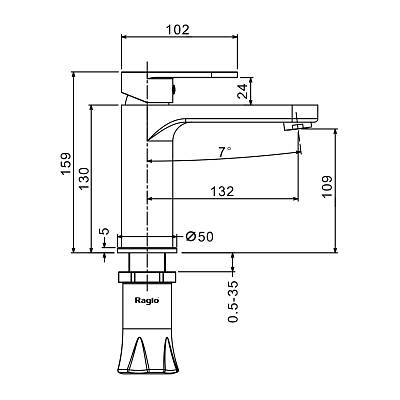 Смеситель для раковины/умывальника Raglo R50.10.23 однорычажный, неповоротный, фиксированный, излив длина 132 мм высота 109 мм латунь, цвет золото