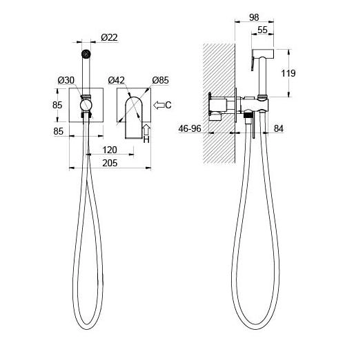 Смеситель с гигиеническим душем Aquatek Лира встраиваемый, однорычажный, керамический, без излива, с гибким шлангом/лейкой, латунь, цвет матовый черный