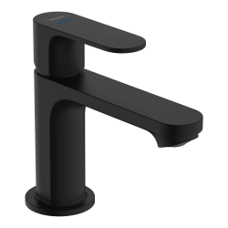 Смеситель для раковины Hansgrohe Rebris S 80, для холодной воды, однорычажный, фиксированный излив, длина излива 12,1 см, керамический, латунь, цвет матовый черный, без сливного набора