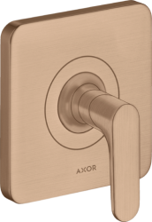 Вентиль Axor Citterio M запорный, с рычаговой рукояткой, скрытого монтажа, настенный, квадратный, латунь, цвет: шлифованное красное золото, керамический, встраеваемый/встроенный, для ванны/душа