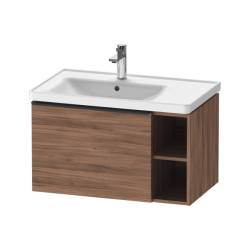 Тумба под раковину Duravit D-Neo, 78,4х45,2х44 см, подвесная, 1 выдвижной ящик, 1 боковая открытая полка справа, ДСП, цвет: орех матовый, шкафчик навесной, прямоугольная, правая, в ванную комнату