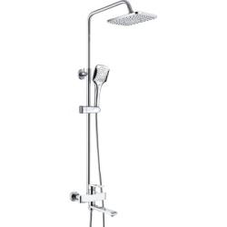 Душевая система SHEVANIK, высота 1480 мм, цвет хром, комплект: однорычажный смеситель с изливом/тропический душ (с верхней лейкой)/стойка/лейка/шланг, наружного монтажа
