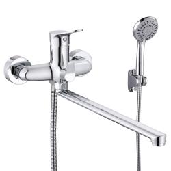 Смеситель для ванны/душа VIEIR настенный, однорычажный, поворотный, керамический, длина излива 350 мм, латунь, цвет хром