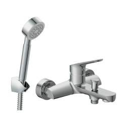 Комплект смесителей Cersanit с душевым гарнитуром для ванной 2 в 1: смеситель FLAVIS и душевой гарнитур CARI, однорычажный, излив короткий, фикстрованный, керамический, латунь, нержавеющая сталь