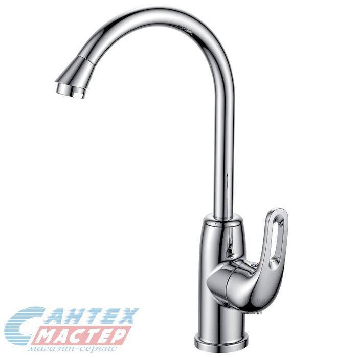 Смеситель для кухни/мойки D&K Eucharius Rhein однорычажный, керамический, с высоким изливом, длина 161 мм, поворотный, латунь, цвет хром, ёлочка,  кухонный, хромированный, вертикальный, кран, комплект, сантехника, водопроводные, размер