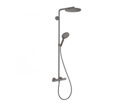 Душевая система Hansgrohe Raindance Select S Showerpipe 240 1jet PowderRain, высота 108 см, цвет шлифованный черный хром, комплект: верхний душ/ручной душ/термостат для душа/штанга для душа/держатель для душа, наружного монтажа, настенная, латунная
