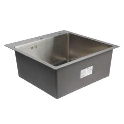 Мойка кухонная Aflorn Premium, 50х50 см, врезная, нержавеющая сталь, квадратная, цвет: сатин, с отверстием под смеситель, слив-перелив, без крыла