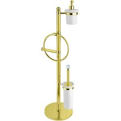 Стойка напольная Cezares Olimp цвет золото 24 карат, набор: ерш для унитаза/ бумагодержатель/мыльница округлая/дозатор/полотенцедержатель, для туалета/биде