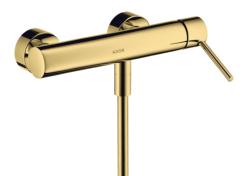 Смеситель для душа Axor Starck, однорычажный, с плоской рычаговой рукояткой, керамический, настенный, внешнего/наружнего монтажа, без излива, без шланга/лейки, латунь, цвет полированное золото, на 2 отверстия, для душа/ванной