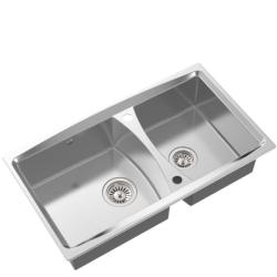 Мойка Oulin 86х49 см, врезная, двойная/две чаши, из нержавеющей стали, прямоугольная, с отверстием под смеситель, слив-перелив, для кухни Мойка Oulin 86х49 см, врезная, двойная/две чаши, из нержавеющей стали, прямоугольная, с отверстием под смеситель, слив-перелив, для кухни