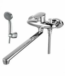 Смеситель для ванны/душа Lemark Status, настенный, однорычажный, поворотный, длина излива 350 мм, керамический, латунь, цвет хром