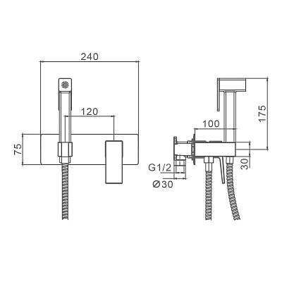 Смеситель с гигиеническим душем Splenka S01.52.03 встраиваемый, однорычажный, керамический, без излива, с гибким шлангом/лейкой, латунь/пластик, цвет сатин золотой