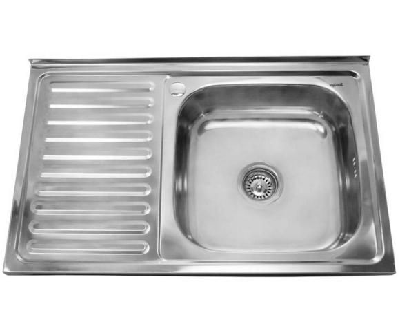 Мойка Sink Light, 80х50 см, толщина 0.8 мм, с левым крылом, с сифоном, накладная, нержавеющая сталь, прямоугольная, цвет полированная, отверстие под смеситель, для кухни, прямая, встроенная